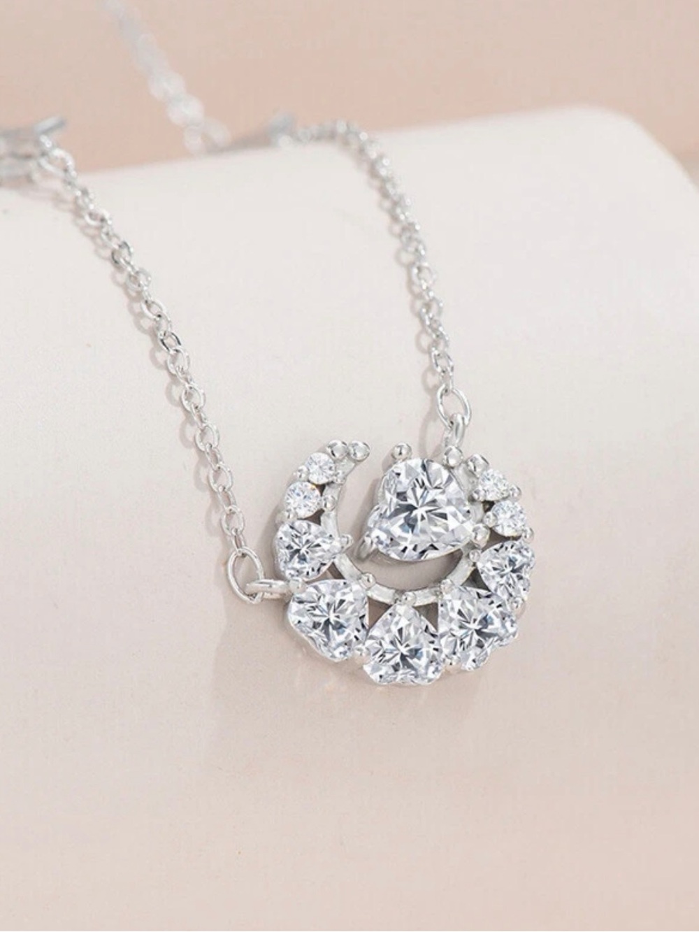 925 Sterling Silver 0.5ct Moon Star Pendant Women Necklace